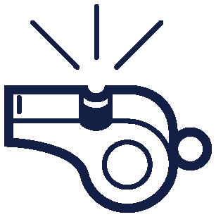 A navy blue coach whistle icon.